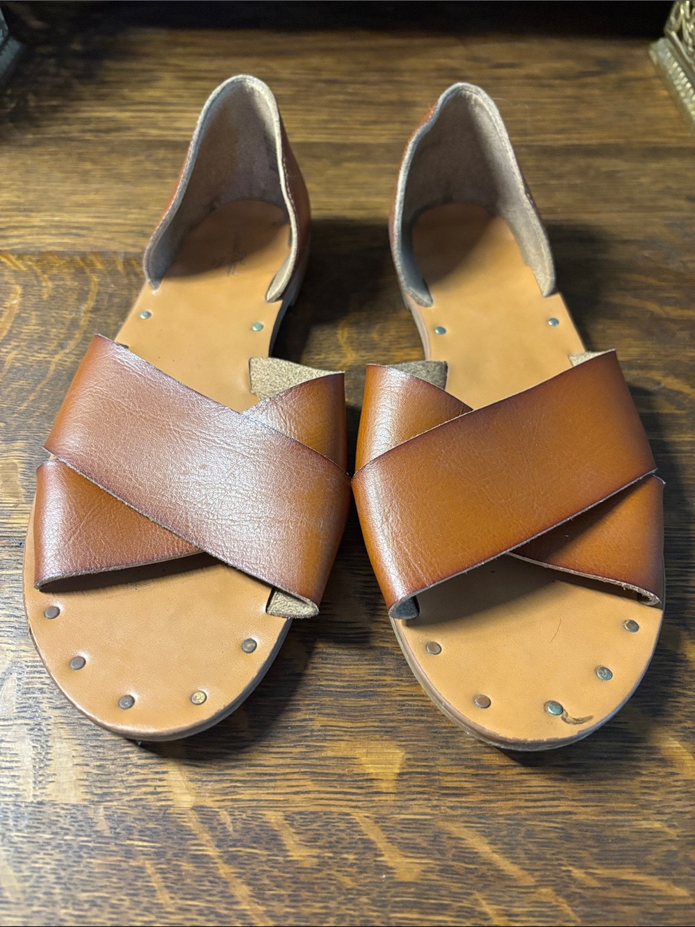 Universal Thread Cognac Leather Slide Sandals